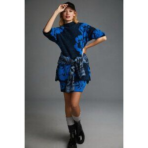 Anthropologie Mock Neck Tunic Soft Sweater Blue Size M